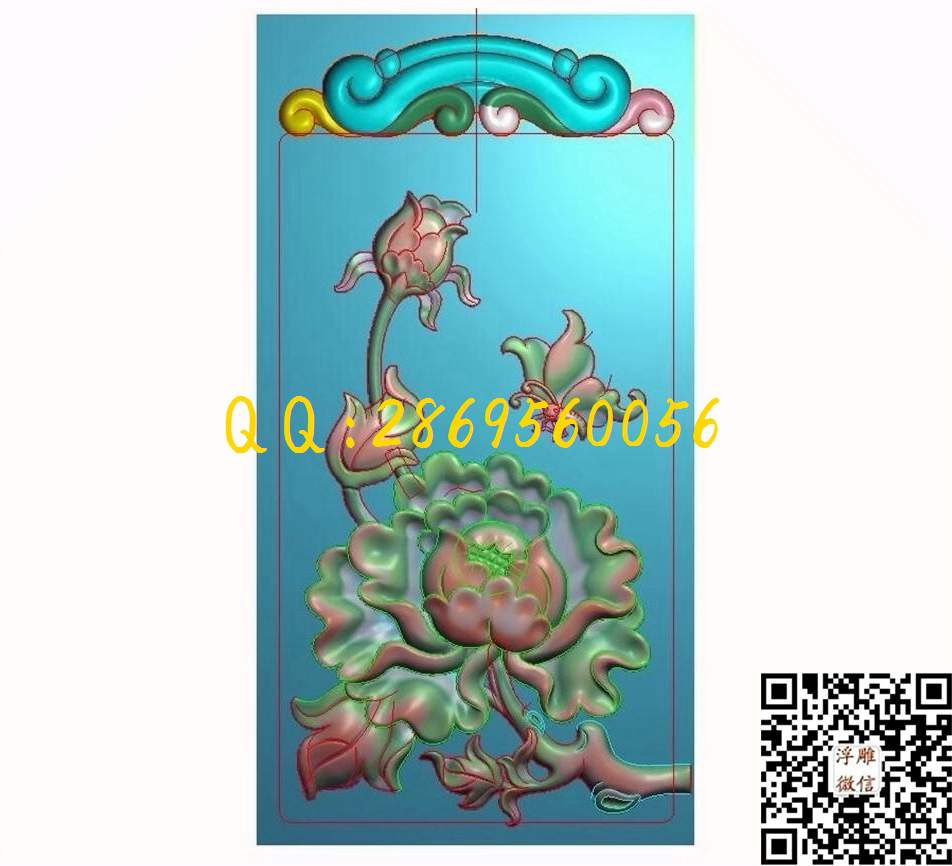牡丹 蝴蝶  668_花草花鸟挂件牌子仿古兽牌玉石雕刻花件玉雕石雕精雕图浮雕图